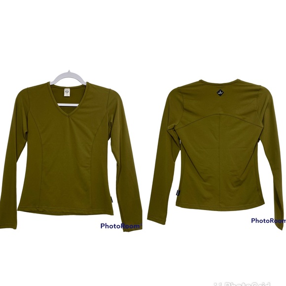 PrAna Nylon V neck green long sleeve athletic top. - Picture 1 of 10